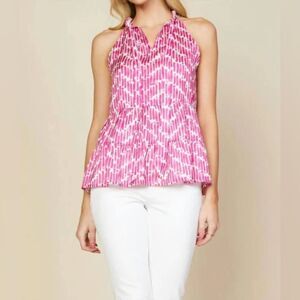 Skies Are Blue Pink Preppy Chevron Watercolor Halter Tiered Babydoll Tank Top